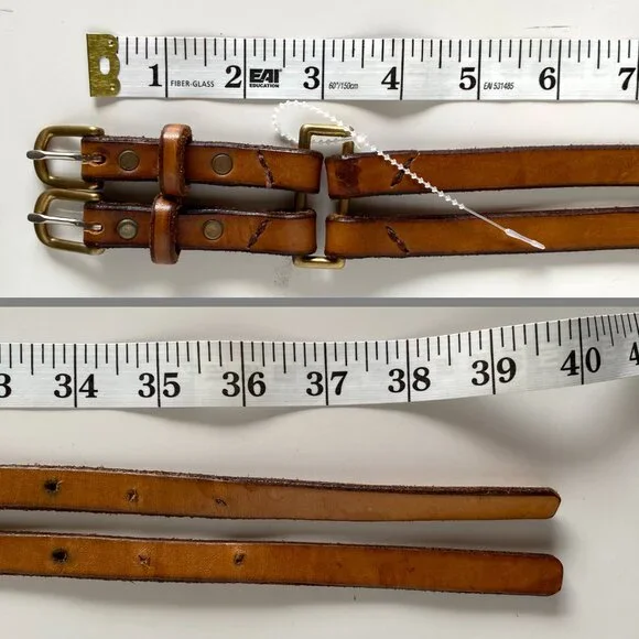Lucia Nenickova Vintage Double Buckle Leather Belt Tan Brown Adjustable Belt - Picture 5 of 10